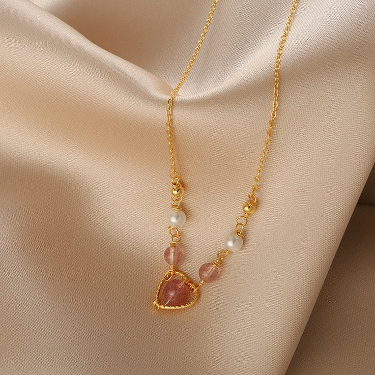 Rose Quartz Heart Necklace (Solid Silver)
