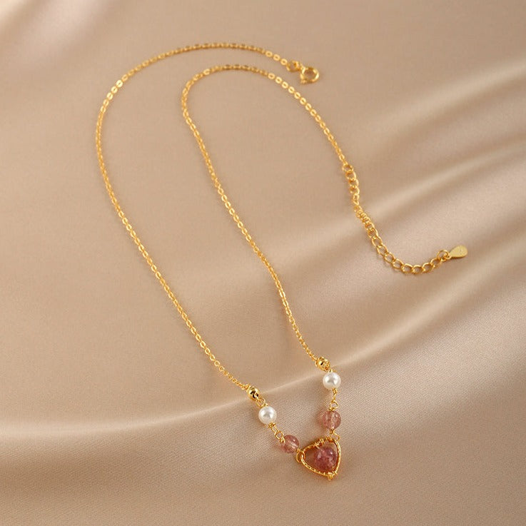 Rose Quartz Heart Necklace (Solid Silver)