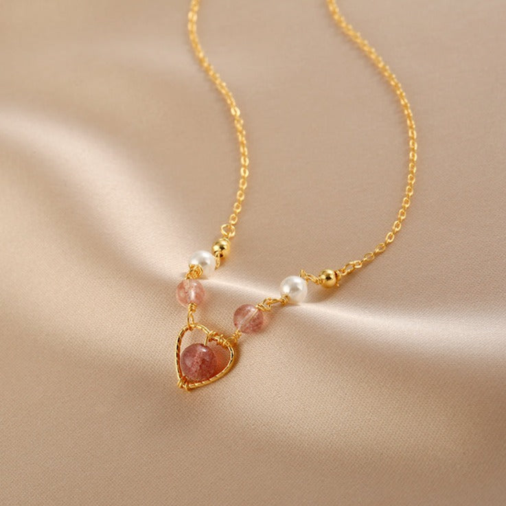 Rose Quartz Heart Necklace (Solid Silver)