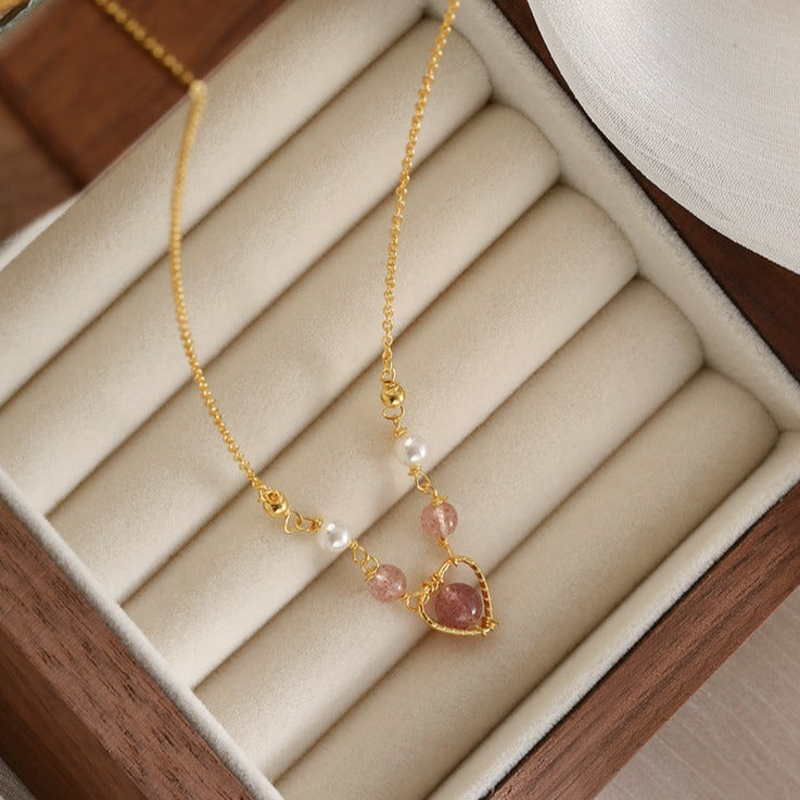 Rose Quartz Heart Necklace (Solid Silver)