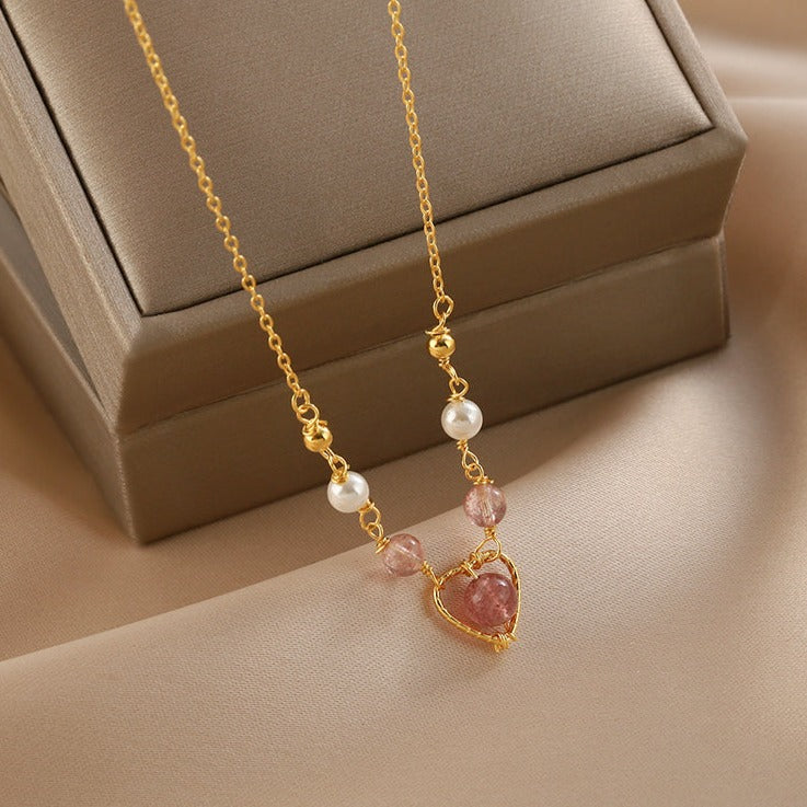Rose Quartz Heart Necklace (Solid Silver)