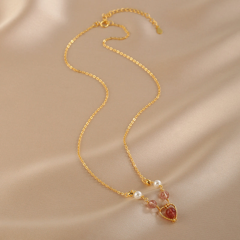 Rose Quartz Heart Necklace (Solid Silver)