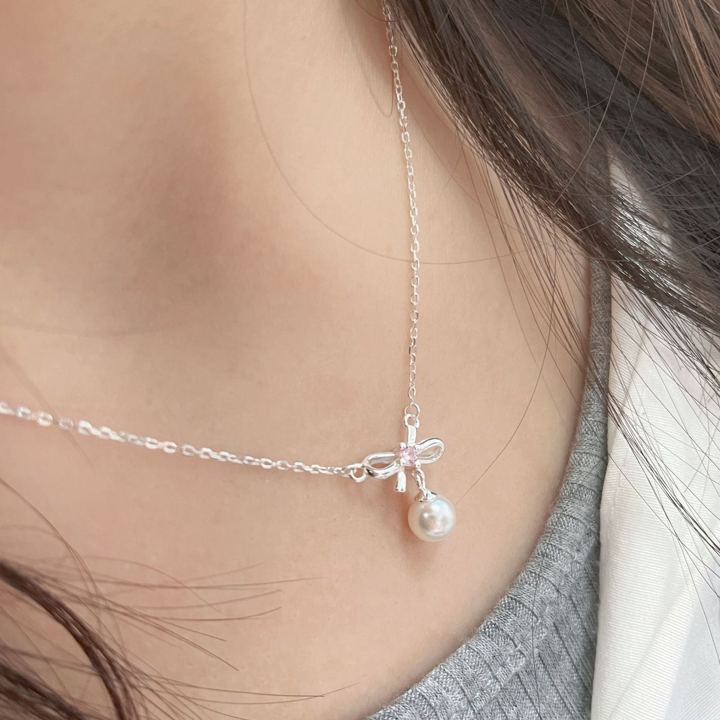 Cady Bow and Pearl Necklace