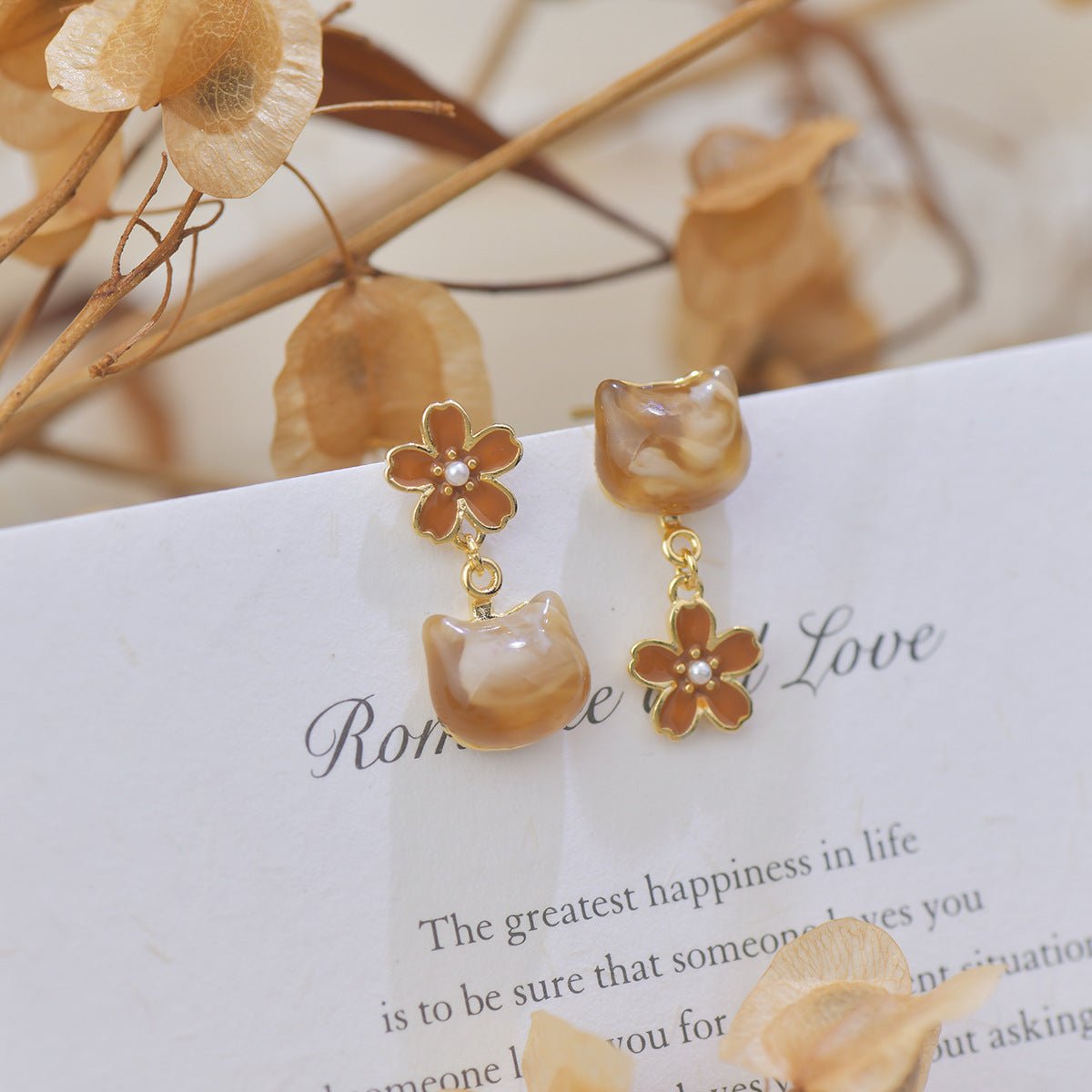 Amber Cat Earrings - Gold - Plated - Abbott Atelier