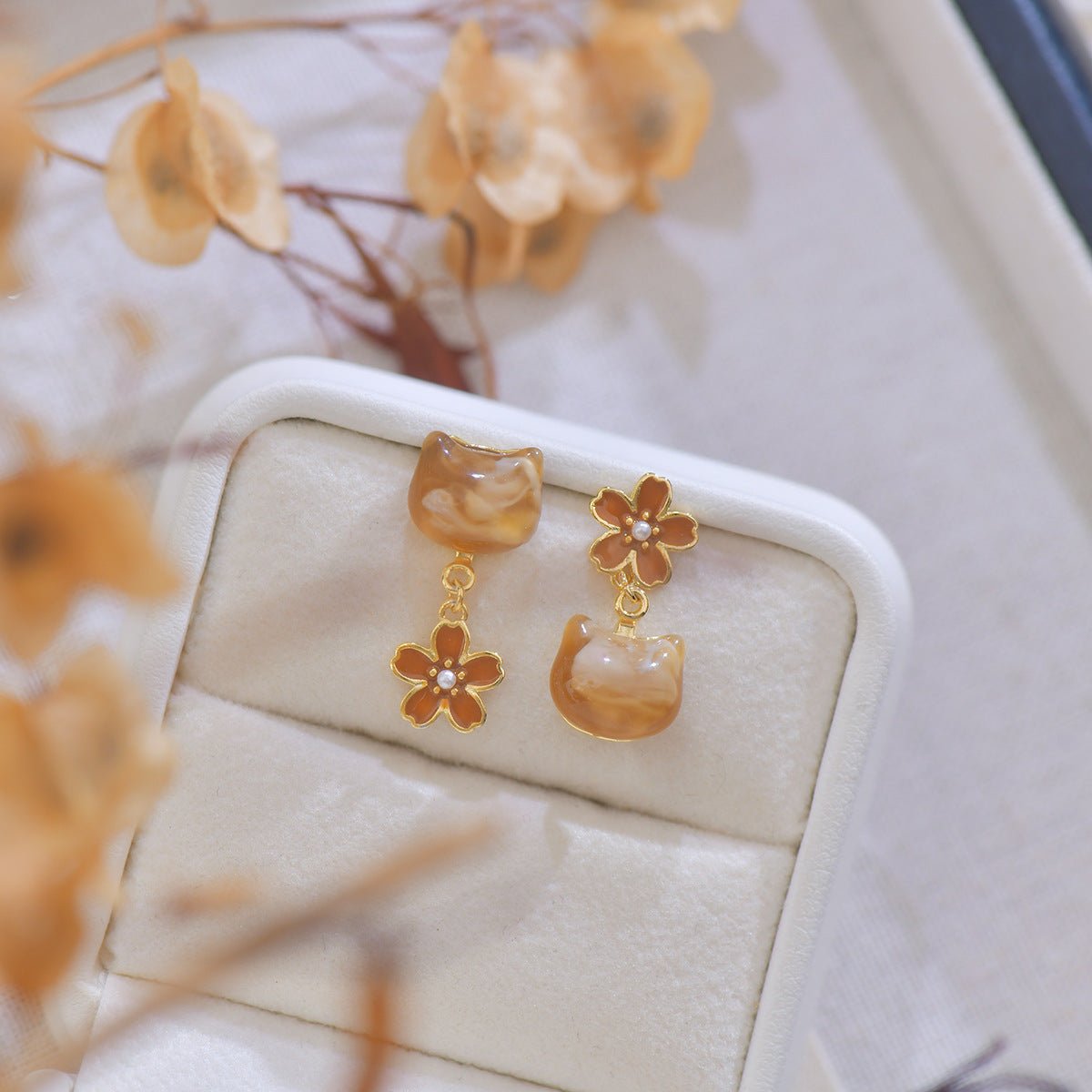 Amber Cat Earrings - Gold - Plated - Abbott Atelier