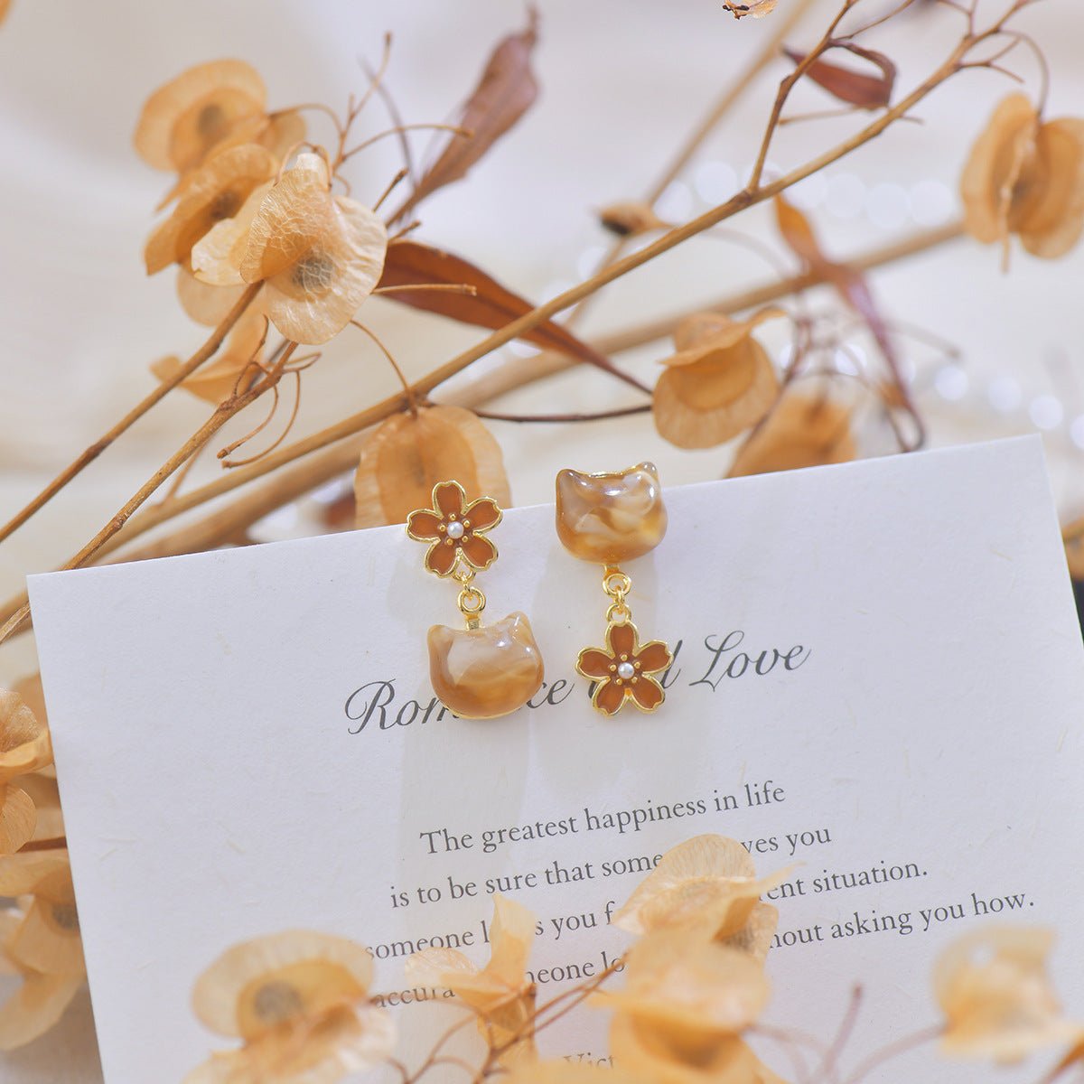 Amber Cat Earrings - Gold - Plated - Abbott Atelier