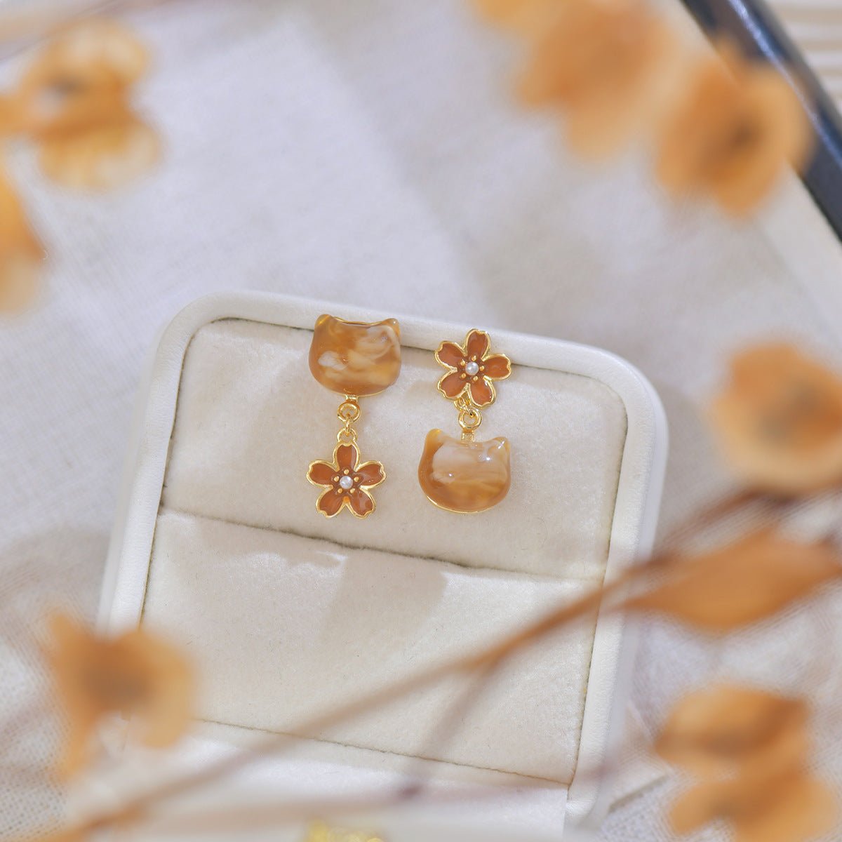 Amber Cat Earrings - Gold - Plated - Abbott Atelier