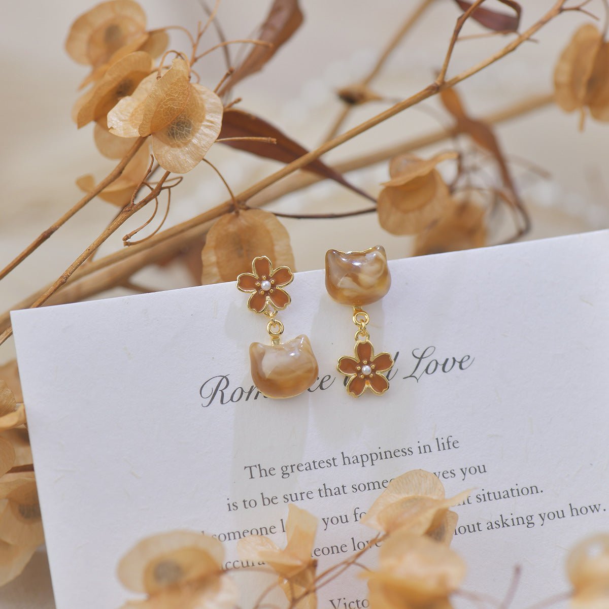 Amber Cat Earrings - Gold - Plated - Abbott Atelier
