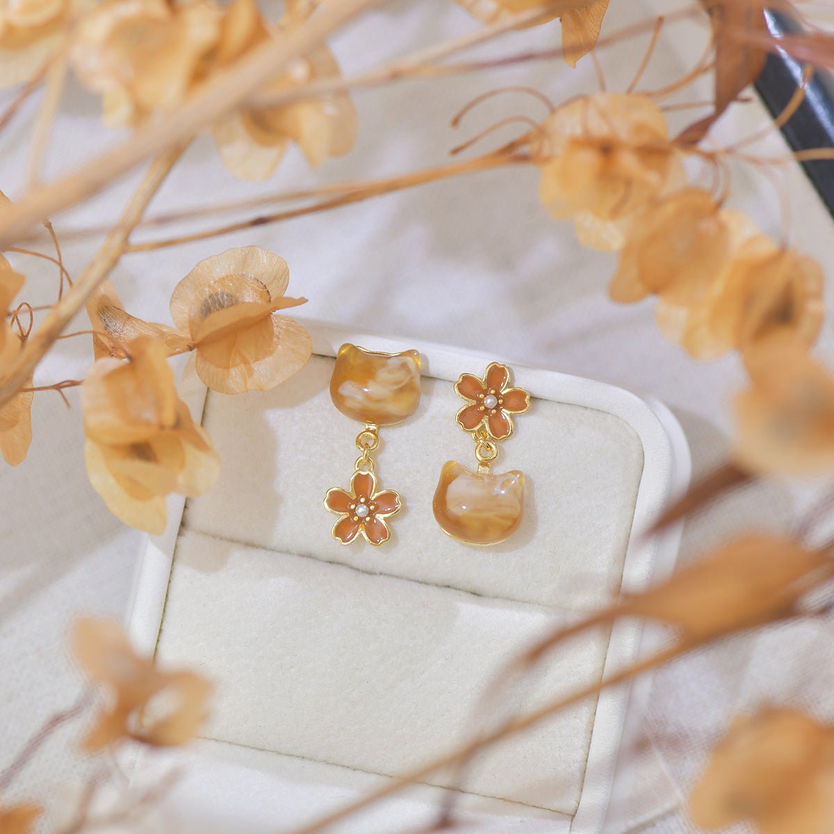 Amber Cat Earrings - Gold - Plated - Abbott Atelier