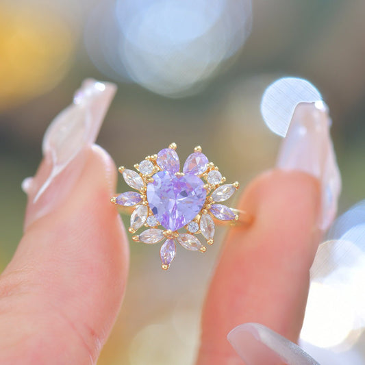 Amethyst Fleur Heart Ring - Gold - Plated - Abbott Atelier
