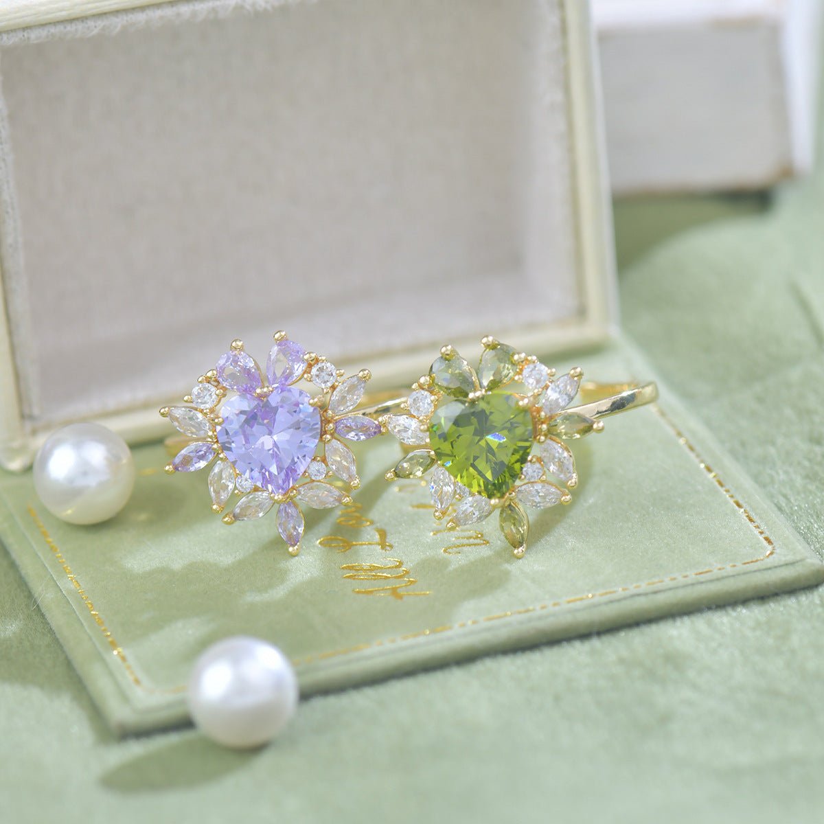 Amethyst Fleur Heart Ring - Gold - Plated - Abbott Atelier