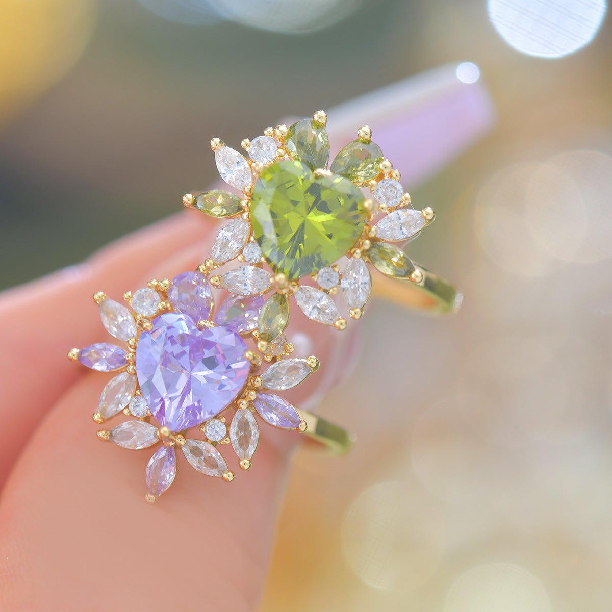 Amethyst Fleur Heart Ring - Gold - Plated - Abbott Atelier