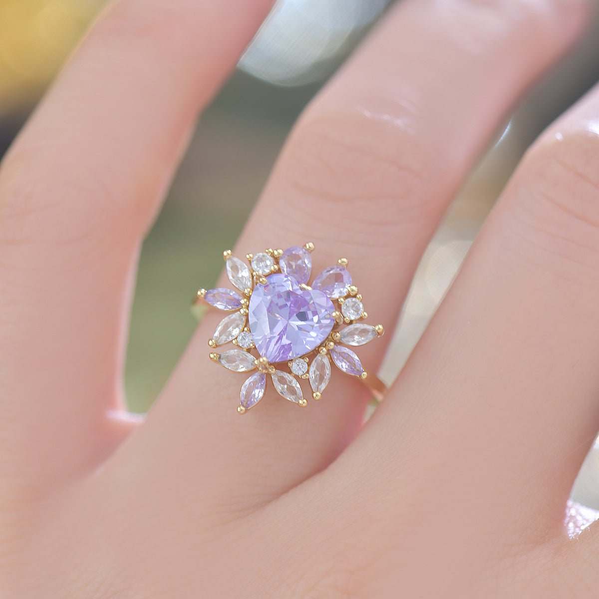 Amethyst Fleur Heart Ring - Gold - Plated - Abbott Atelier