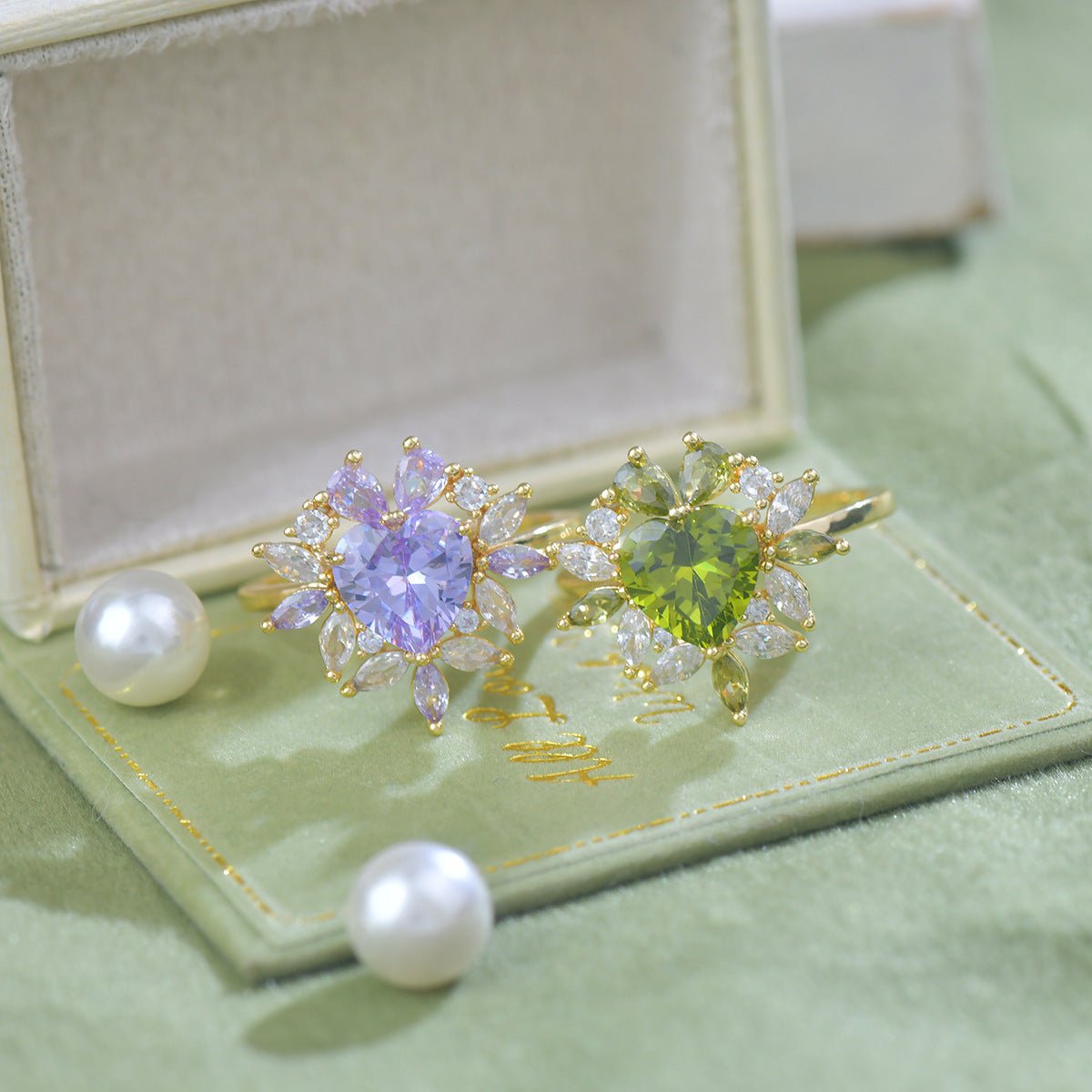 Amethyst Fleur Heart Ring - Gold - Plated - Abbott Atelier