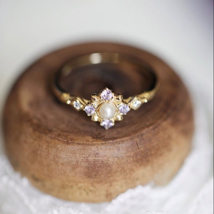 Amethyst Pearl Ring - Gold - Plated - Abbott Atelier
