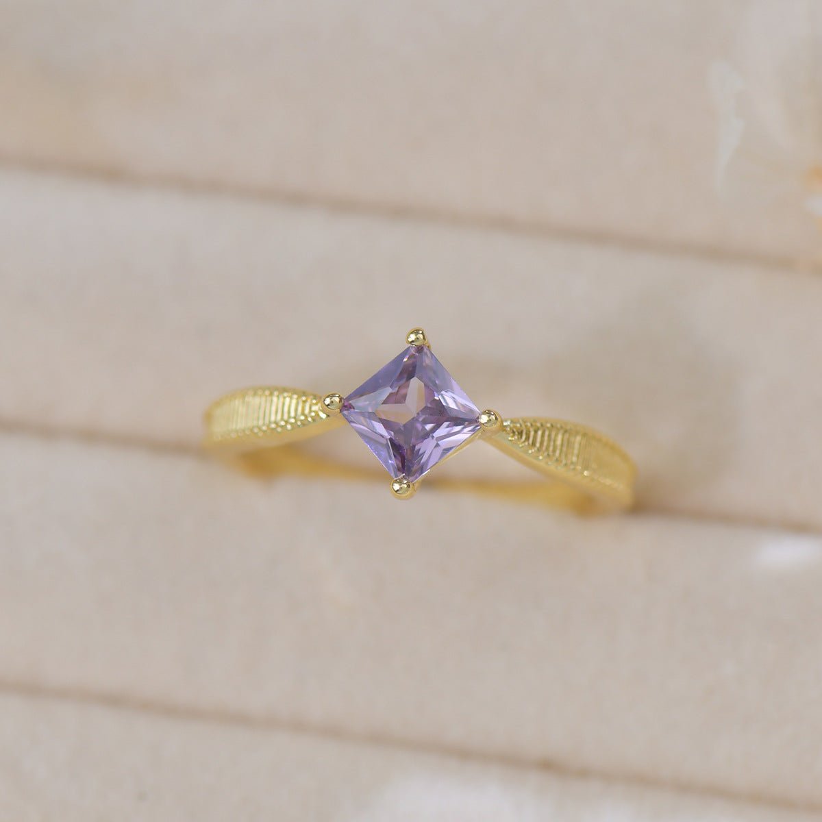 Amethyst Princess Solitaire Ring - Gold - Plated - Abbott Atelier