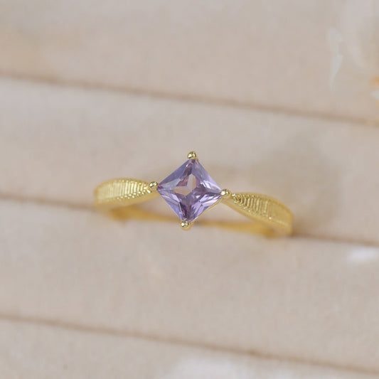 Amethyst Princess Solitaire Ring - Gold - Plated - Abbott Atelier