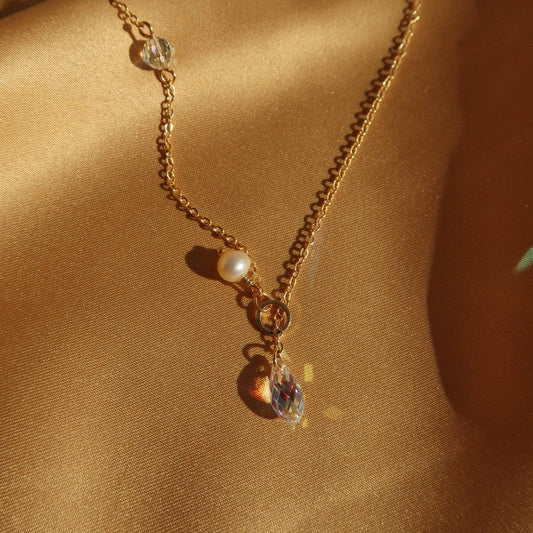 Austrian Crystal & Pearl Necklace - Gold - Filled - Abbott Atelier