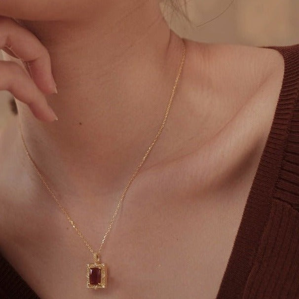 Baroque Ruby Necklace - Fatima (Solid Silver) - Hypoallergenic - Abbott Atelier