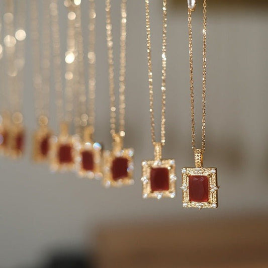 Baroque Ruby Necklace - Fatima (Solid Silver) - Hypoallergenic - Abbott Atelier