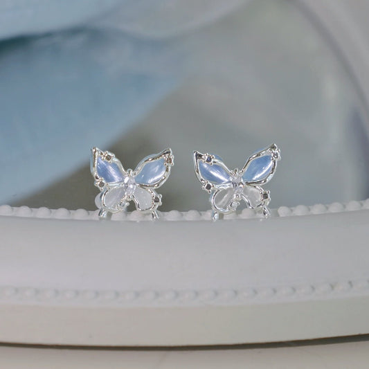 Blue Butterfly Stud Earrings - Hypoallergenic - Abbott Atelier