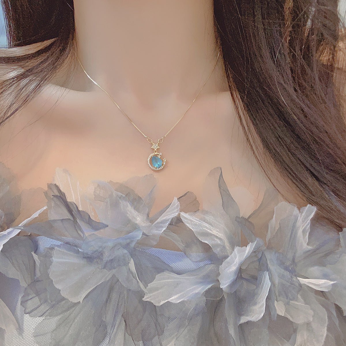 Blue Gem Necklace - Miley - Gold - Plated - Abbott Atelier