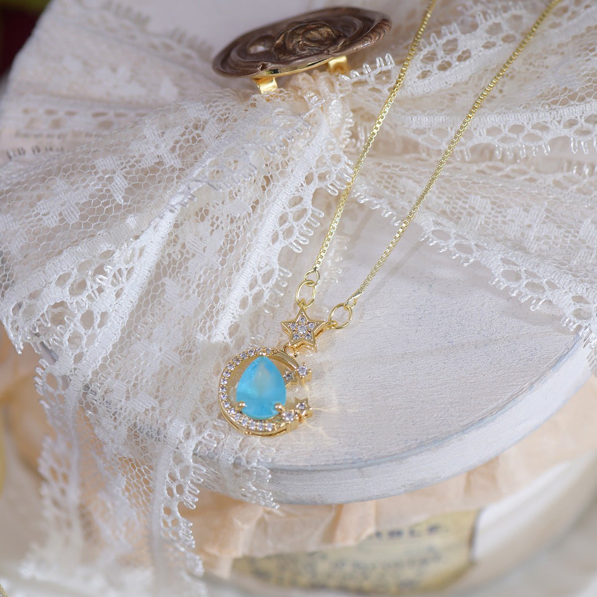 Blue Gem Necklace - Miley - Gold - Plated - Abbott Atelier