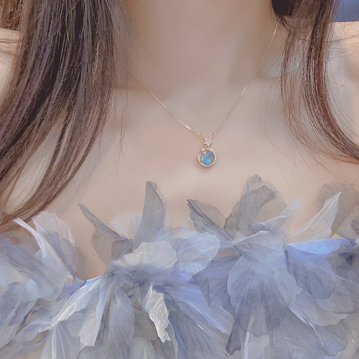 Blue Gem Necklace - Miley - Gold - Plated - Abbott Atelier