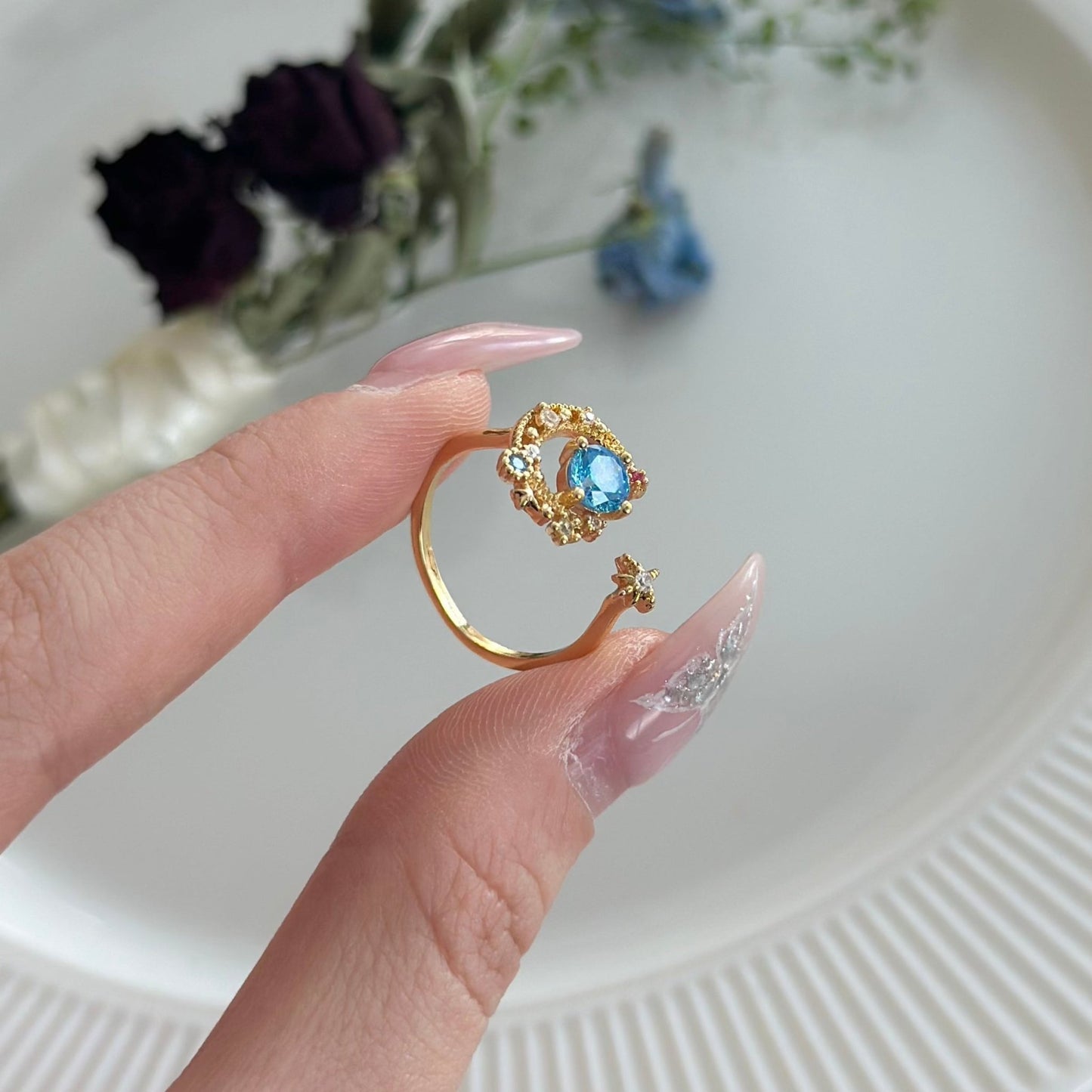 Blue Moon and Star Ring - Jodie - Gold - Plated - Abbott Atelier