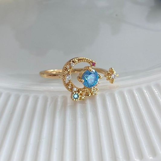 Blue Moon and Star Ring - Jodie - Gold - Plated - Abbott Atelier