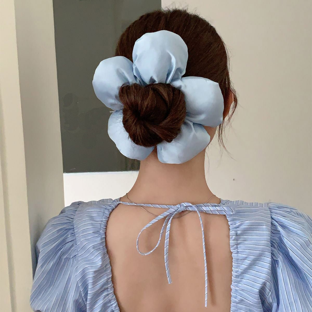 Blue Puffy Flower Scrunchie - For Hair - Abbott Atelier