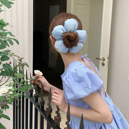 Blue Puffy Flower Scrunchie - For Hair - Abbott Atelier