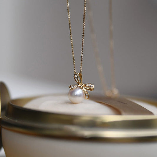Bow Pearl Necklace (Solid Silver) - Hypoallergenic - Abbott Atelier