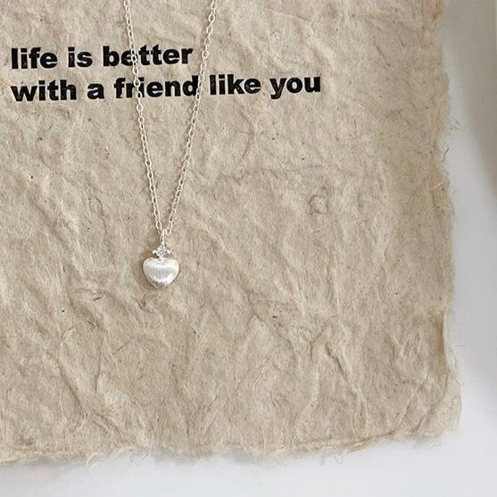 Brushed Heart Necklace (Solid Silver) - Waterproof - Abbott Atelier