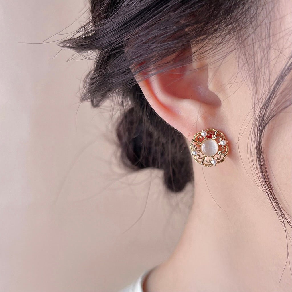 Cat's Eye Opal Stud Earrings - Hypoallergenic - Abbott Atelier