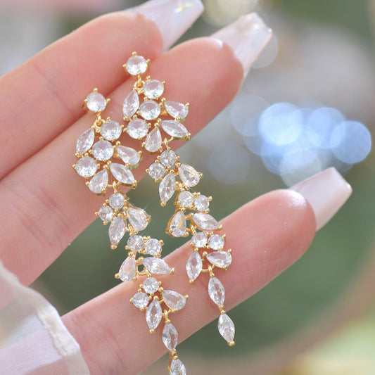 Crystal Cascade Earrings in Gold - Hypoallergenic - Abbott Atelier