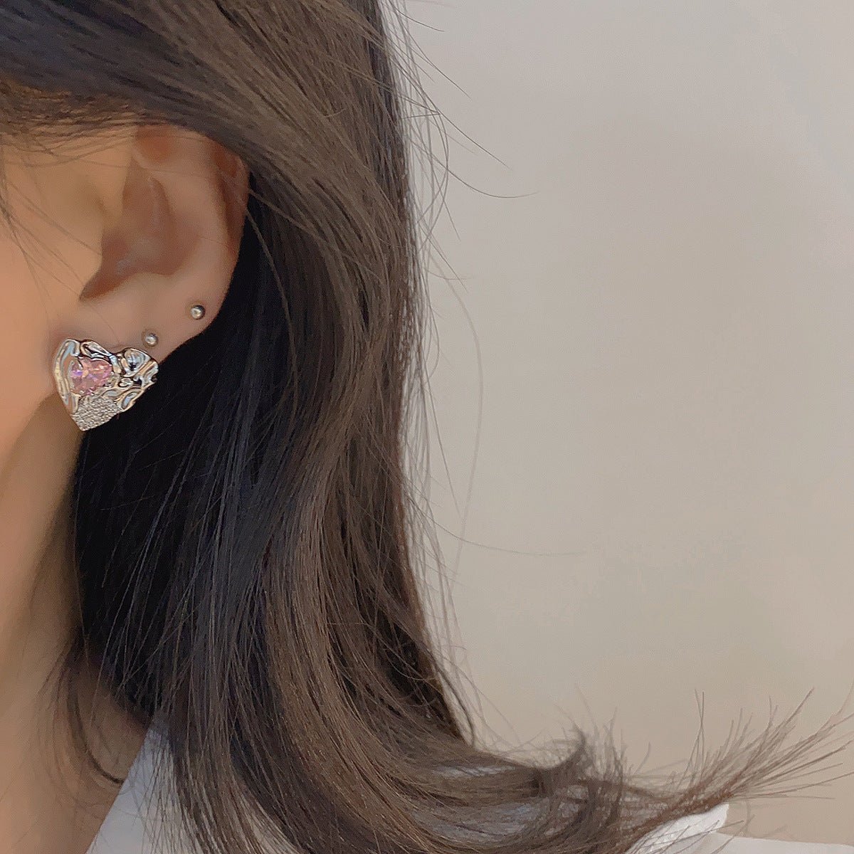 Felicity Pink Heart Earrings - Gold - Plated - Abbott Atelier