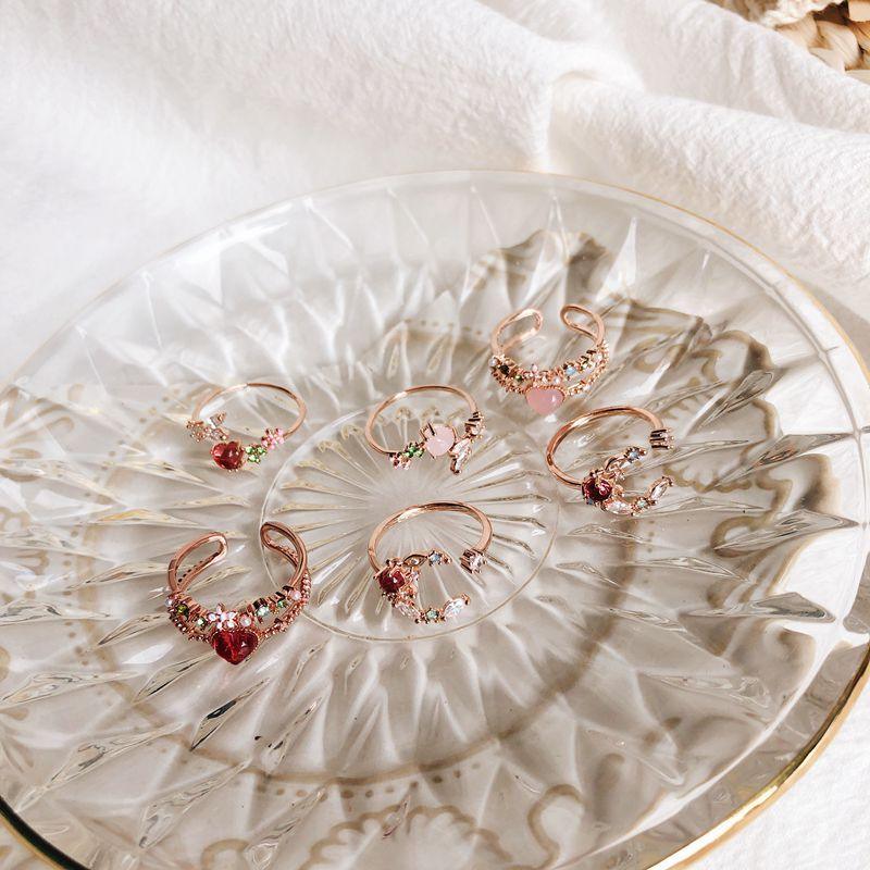 Floral Moon Ring (Red/Pink) - Gold - Plated - Abbott Atelier