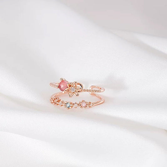 Floral Pink Gem Ring - Miranda - Gold - Plated - Abbott Atelier
