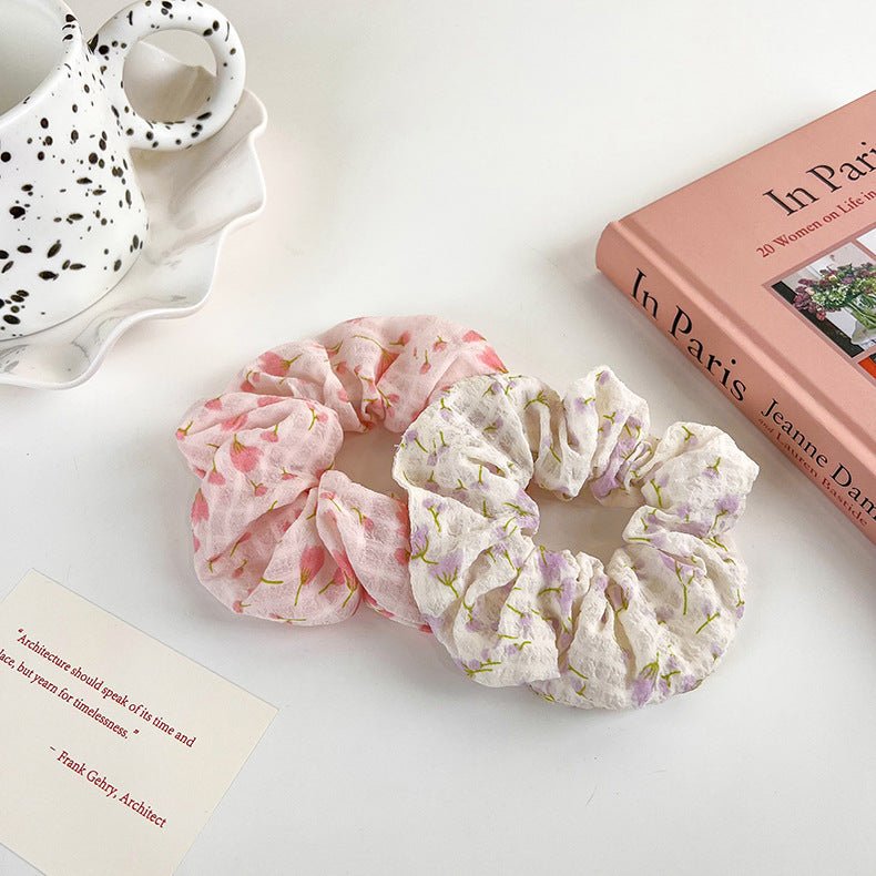 Floral Scrunchie (Pink/Purple) - For Hair - Abbott Atelier