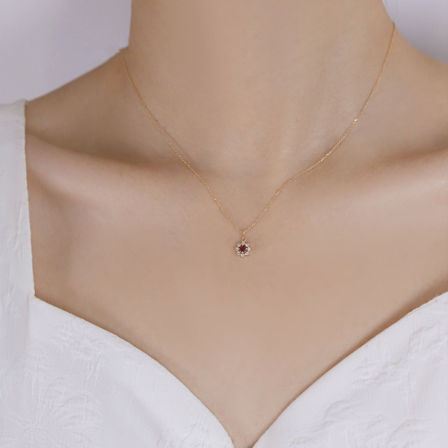 Garnet Blossom Necklace (Solid Silver) - Hypoallergenic - Abbott Atelier