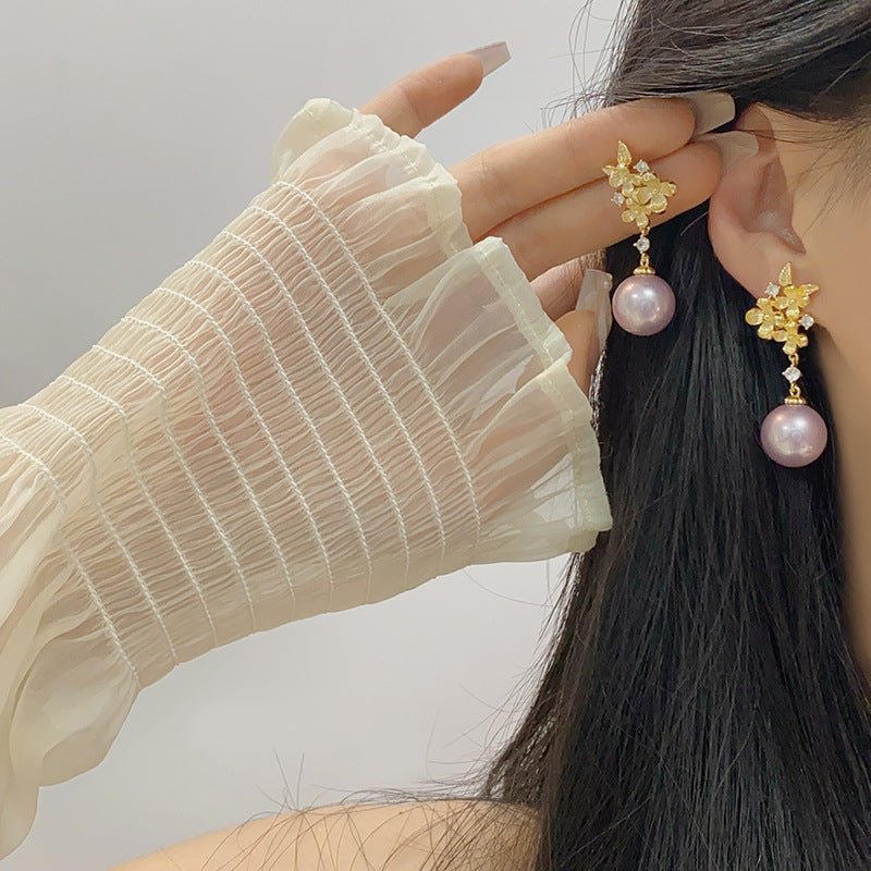 Gilded Flower Pearl Earrings - Hypoallergenic - Abbott Atelier