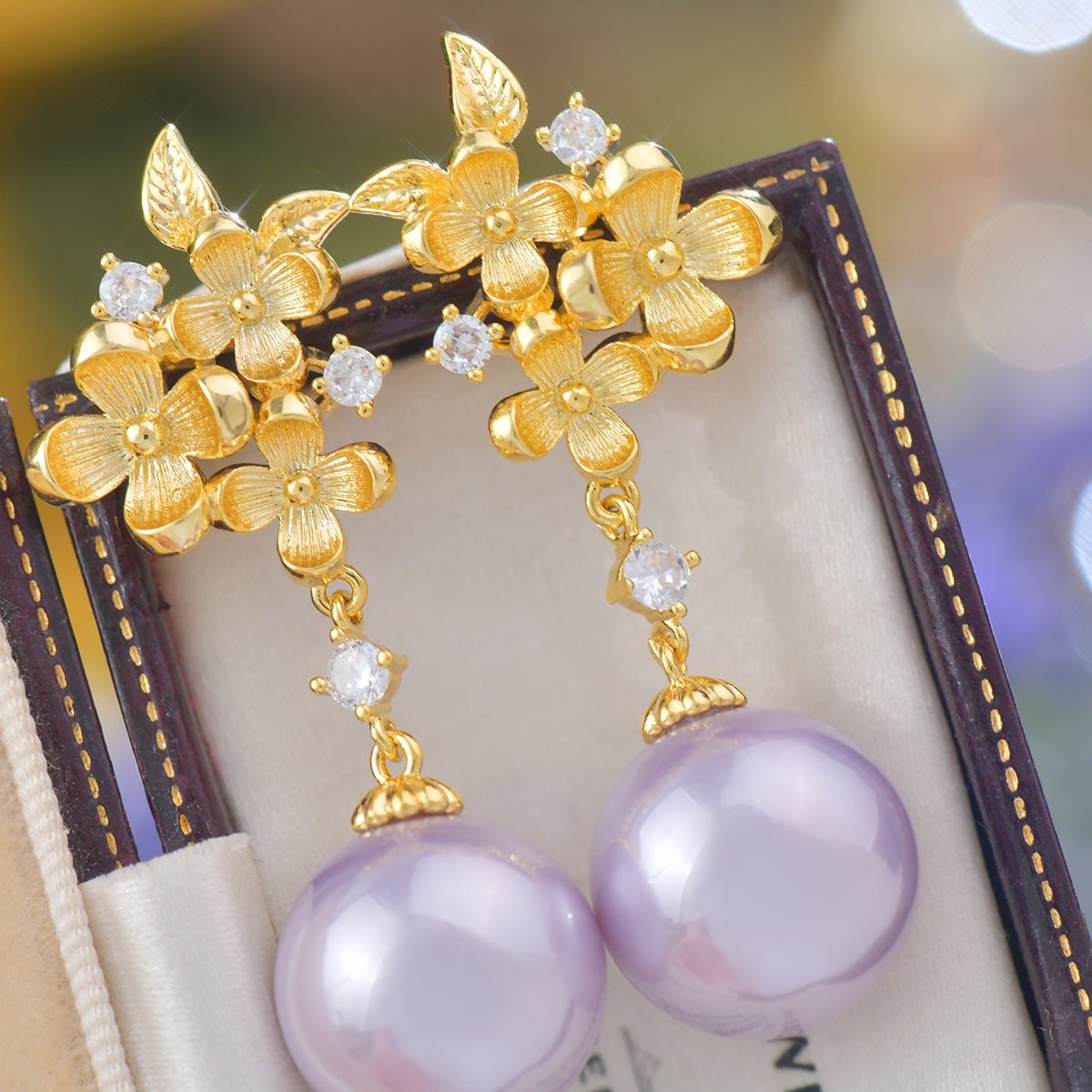 Gilded Flower Pearl Earrings - Hypoallergenic - Abbott Atelier