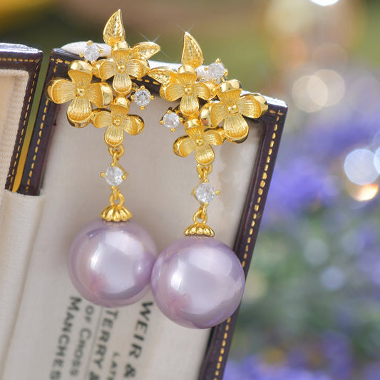Gilded Flower Pearl Earrings - Hypoallergenic - Abbott Atelier