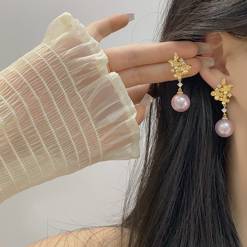 Gilded Flower Pearl Earrings - Hypoallergenic - Abbott Atelier
