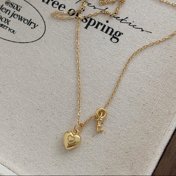 Heart Lock Necklace in Gold (Solid Silver) - Hypoallergenic - Abbott Atelier