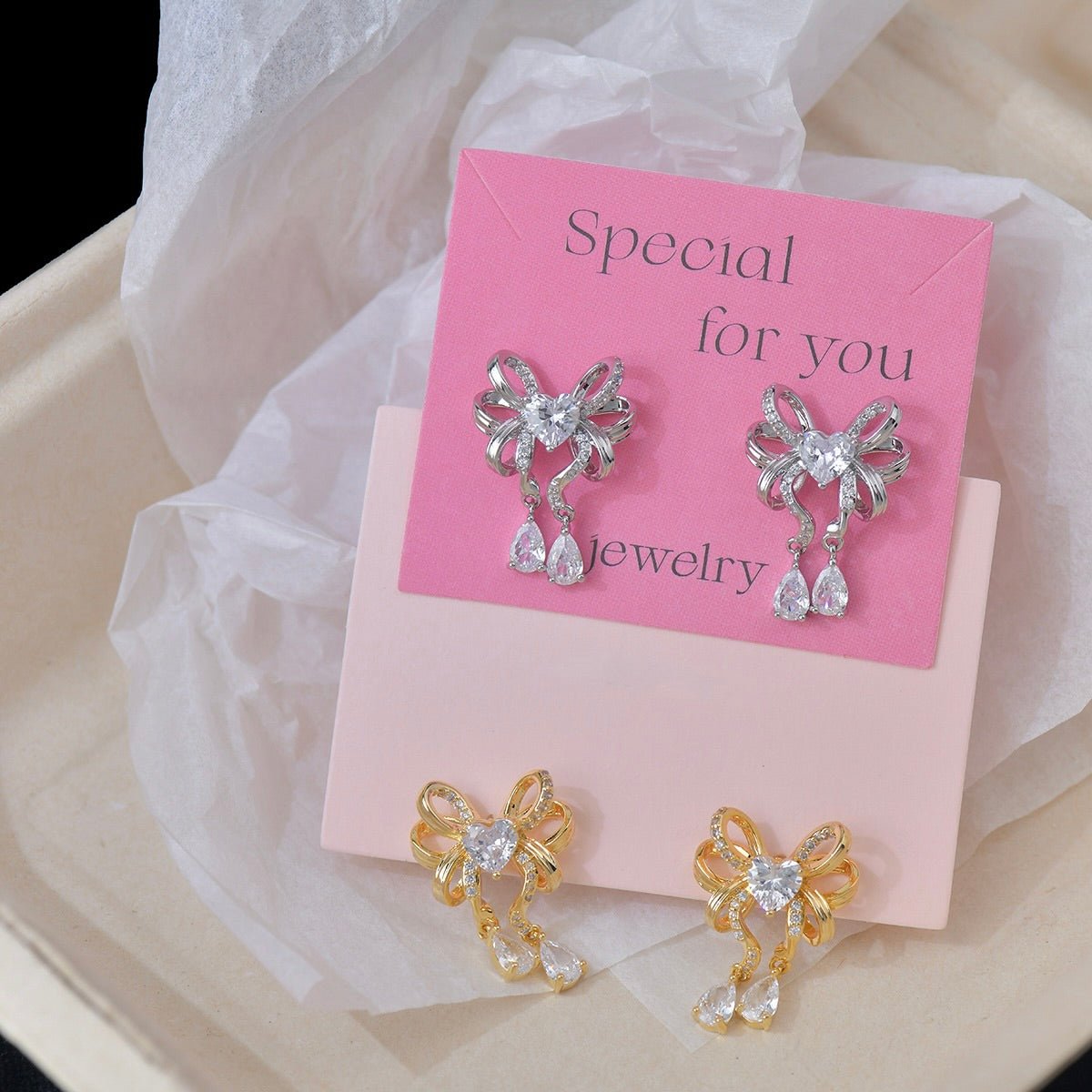 Heart Ribbon Earrings in Gold - Hypoallergenic - Abbott Atelier