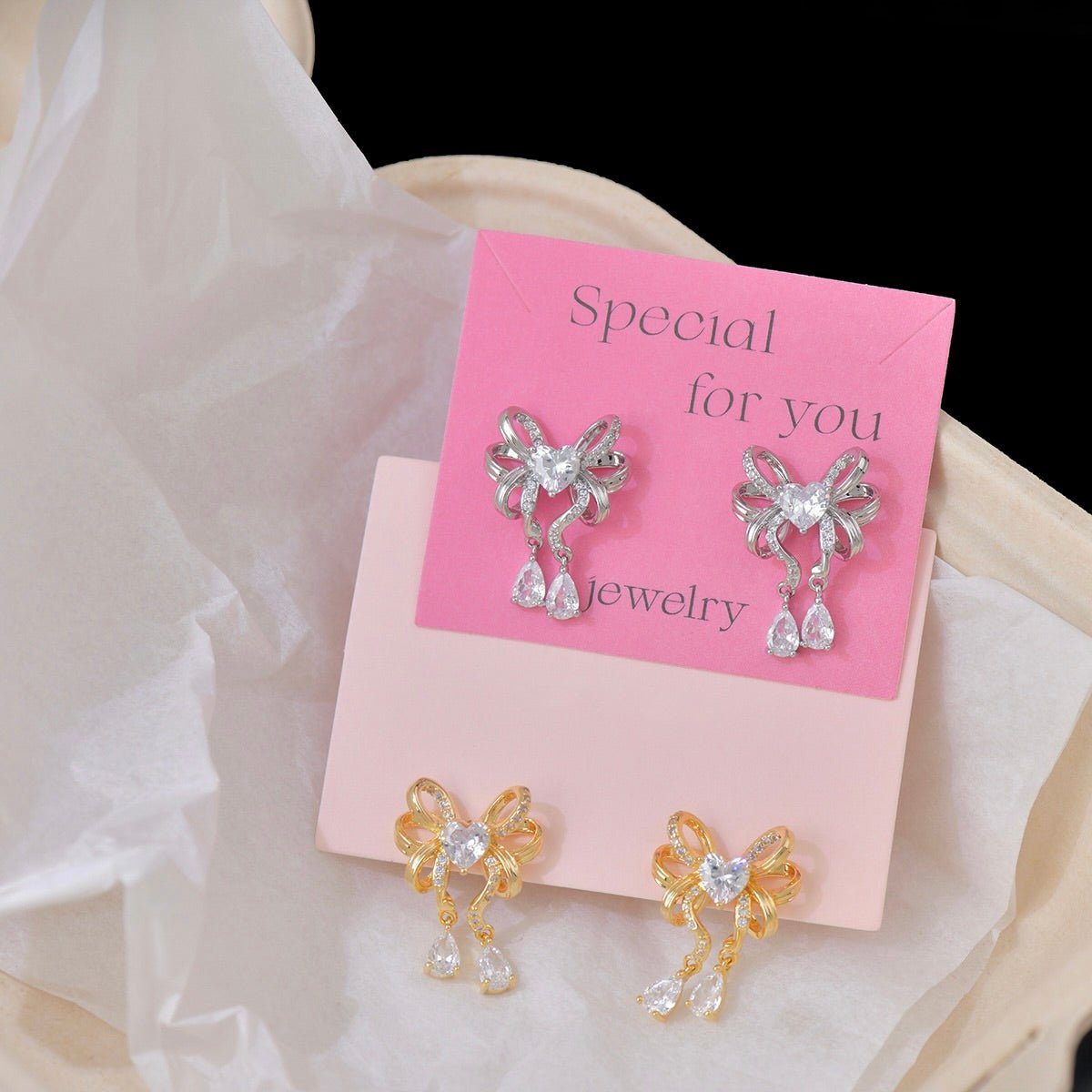 Heart Ribbon Earrings in Silver - Gold - Plated - Abbott Atelier