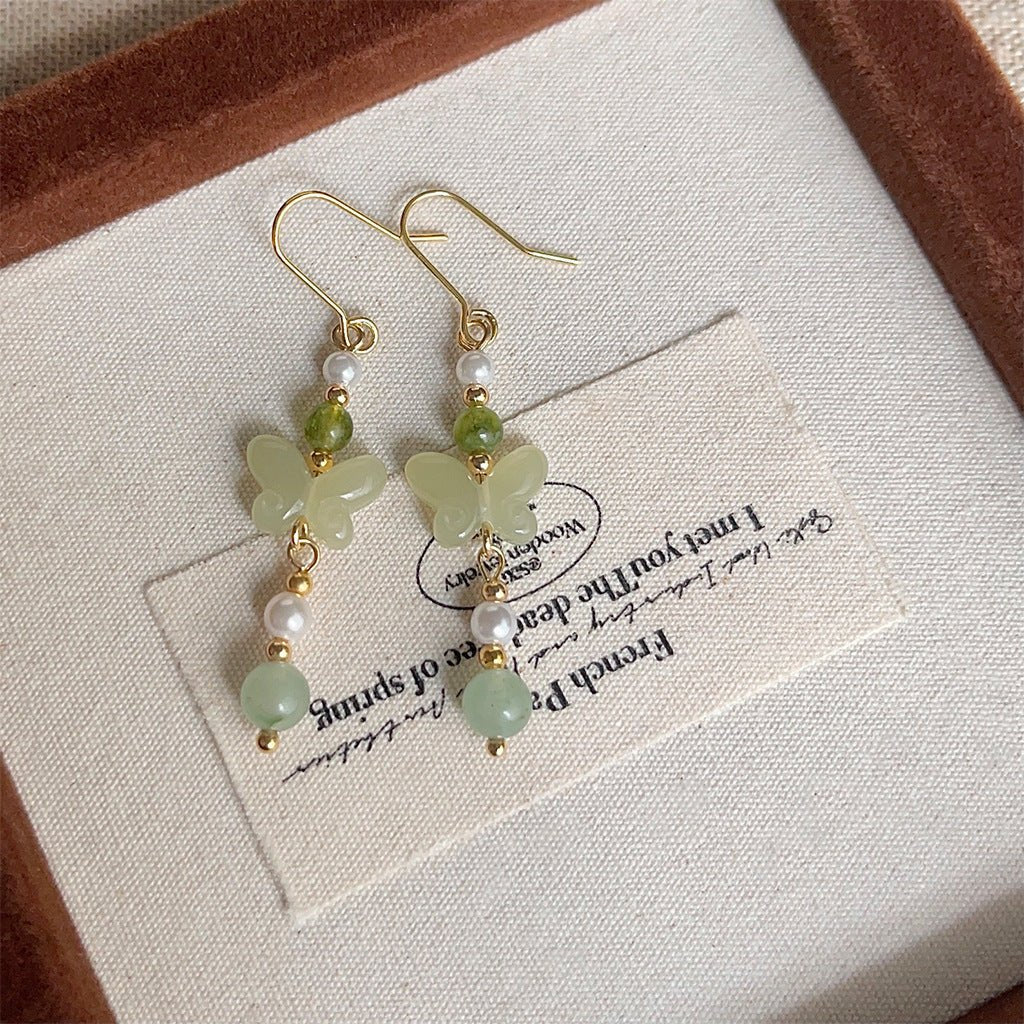 Jade Butterfly Drop Earrings - Hypoallergenic - Abbott Atelier