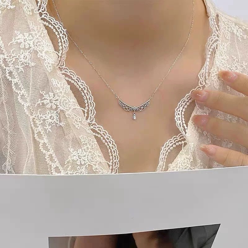 Lace Teardrop Necklace (Solid Silver) - Hypoallergenic - Abbott Atelier